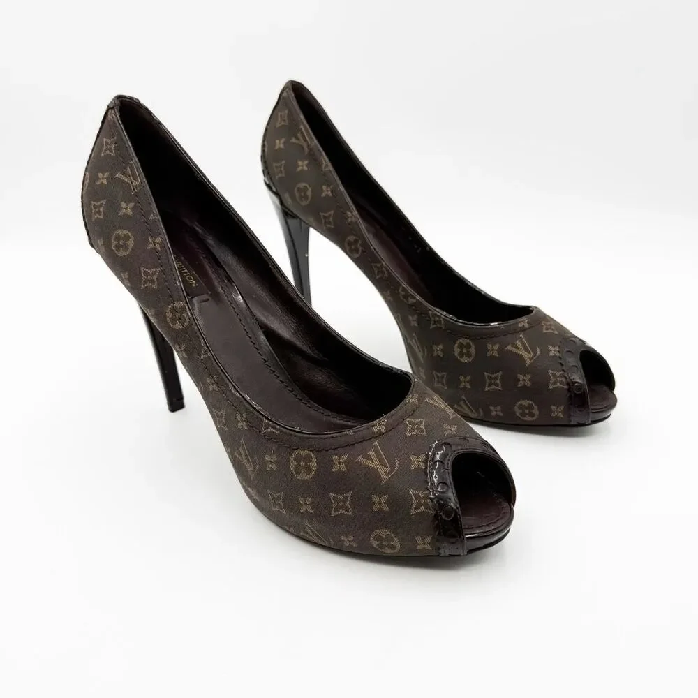 Louis Vuitton LV Monogram Brown Peep Toe Pumps Heels EU 41 US 11 - Picture 2 of 11